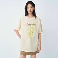 太平鸟 时尚水果字母精致图案短袖T恤26夏款女士宽松休闲洋气上衣