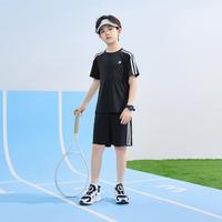 特步 亲肤舒适轻薄透气男童女童2026新品日常简约百搭双杠夏季套装