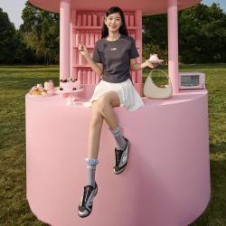 FILA 女装时尚休闲运动T恤女士圆领刺绣修身百搭侧抽绳针织短袖衫