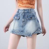 I.T it izzue复古时尚不规则牛仔短裤女夏季显瘦高腰A字裙裤