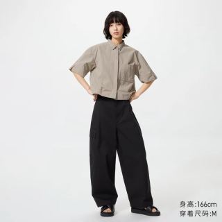 优衣库 廓形工装裤优衣库女装/弯刀镰刀裤子487393