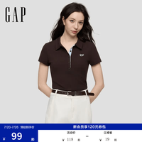 Gap 刺绣Logo修身Polo领短袖T恤 深棕色 M