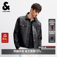 杰克琼斯 仿皮衣外套 翻领PU荔枝纹 黑色 L