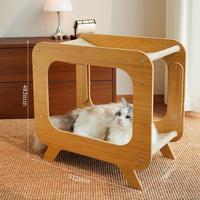 喵仙儿 木质猫窝 木制猫家具 猫树猫架 麻垫款方形电视机