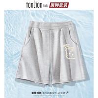 唐狮 童装儿童夏装休闲短裤男童女童运动夏季中大童薄款五分裤 灰色01半边虎K 110