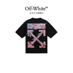 OFF-WHITE ™情侣装新款双箭头刺绣短袖T恤男士高端纯棉短袖衣服女上衣樱花
