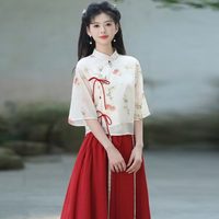 移动端：碧姿瑶 新中式汉服女款 改良旗袍上衣半身裙两件套装 6557+6558+6559