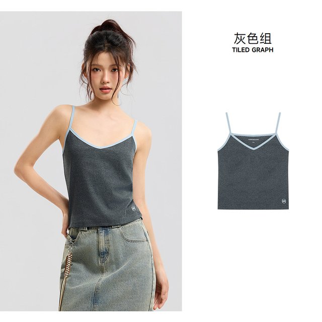 美特斯邦威 女美式甜心百搭v领重磅针织吊带