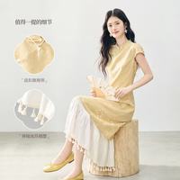 熙世界 国风假两件短袖连衣裙女夏装高级感绣花新中式改良旗袍裙子