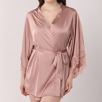 EMMA ROSE EMMAROSE春夏大码睡袍女士胖mm浴袍宽松舒适短款家居服薄款睡衣