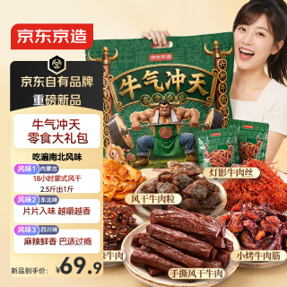 京东京造 全牛肉大礼包风干牛肉干麻辣牛肉粒6种零食组合48包量贩灯影牛筋