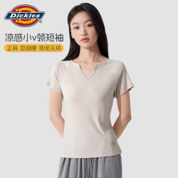 Dickies 女士短袖夏季透气薄款氧气衣打底衣修身显瘦v领凉感polo衫家居服 黑色 S