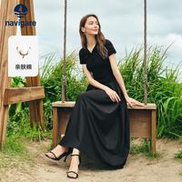 navigare 小帆船短袖POLO领连衣裙26新款收腰打褶大摆长裙2322876508