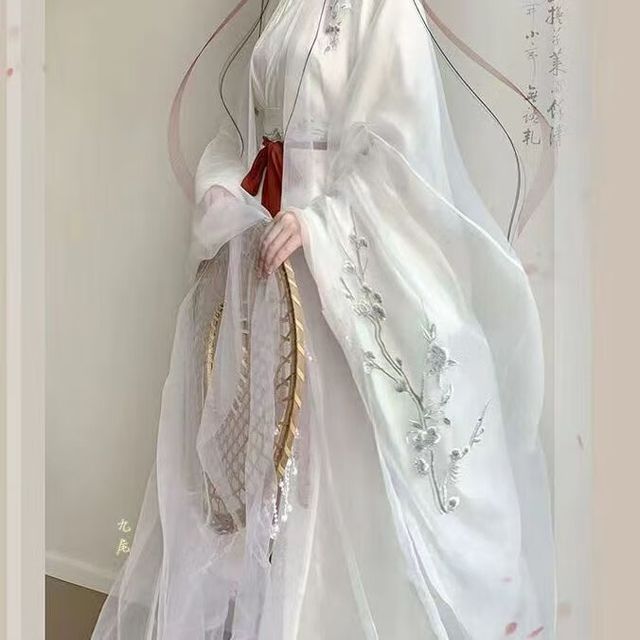 绘自然 梨花庭）汉服女绣花古装大袖直裾双层魏晋交领刺绣清冷超仙古风