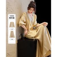 德玛纳 女式禅意套装 秋季国风新中式串珠盘扣上衣松紧腰半身裙