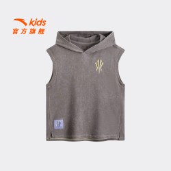 安踏 欧文系列安踏儿童男童背心2026夏新款青少年无袖连帽运动纯棉T恤