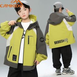 CAMKIDS 男童冲锋衣外套2025新款中大童春秋款工装儿童炸街痞帅