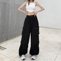 燠阳 美式复古工装休闲裤女夏季百搭直筒垂感束脚长裤宽松阔腿裤子DM amj-黑色 XL
