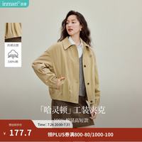 茵曼 2026春季女装100棉复古休闲收褶短款外套落肩宽松上衣 浅卡其 XL 168-172cm /131-140斤