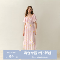 独束 法式甜美格纹连衣裙 清透粉 L码