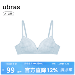 Ubras 24年流雾蕾丝性感内衣透气法式轻奢大胸显小聚拢兔耳杯文胸 小胸空气杯-涟漪蓝色 S(70A/B/C)