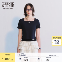 TEENIE WEENIE 小熊2024年夏季方领针织短袖正肩T恤 藏青色 160/S