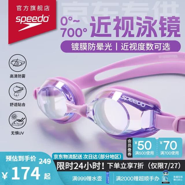 速比涛 京速系列高清防雾镀膜近视泳镜 紫色 400度
