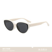 mikibobo 摩登猫眼偏光太阳镜 开车防紫外线UV400防晒  男女同款小框墨镜 C4032-米白灰片