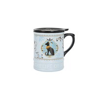 88VIP：大英博物馆 猫影翩翩浮雕带盖马克杯 陶瓷 450ml 蓝色 复古