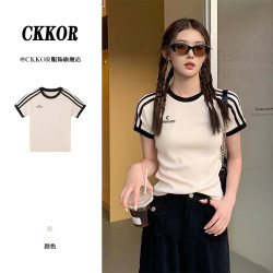 CKKOR修身显瘦休闲百搭夏季新款短袖t恤女辣妹风时尚潮牌印花上衣