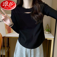 浪莎 胖MM女装2025弧形遮肚白色t恤宽松大码韩版纯欲风镂空上衣潮