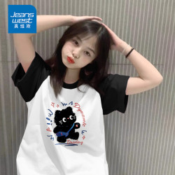 真维斯 黑色圆领短袖t恤女夏季新款2026爆款甜美可爱风格高端衣服