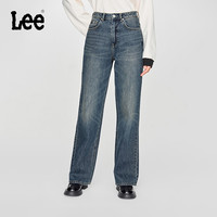 Lee 新款春夏舒适直脚拖地复古撞色猫须牛仔裤