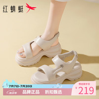 红蜻蜓 女鞋厚底增高羊皮革沙滩凉鞋 夏季轻便休闲凉鞋百搭女士运动凉鞋