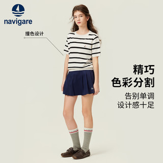 NAVIGARE 纳维凯尔 女童针织短袖T恤 黑白条 120cm
