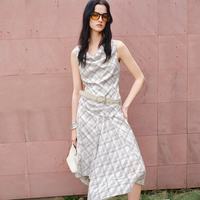 自巧 小个子格纹荡领无袖衬衫半裙套装女2026夏季新款