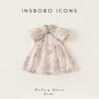 insbobo 儿童唐装短袖甜美泡泡袖汉服女童2026新款时尚立领女宝连衣裙碎花