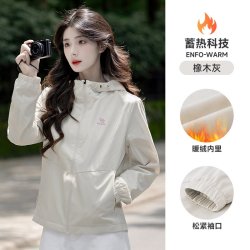 骆驼 运动外套女春秋新连帽外套薄绒户外登山防泼水防风黑色夹克男