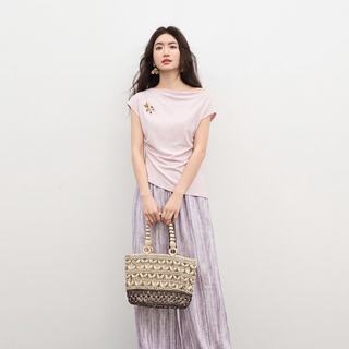 尚都比拉 一字领短袖T恤高腰阔腿裤套装 紫色 L
