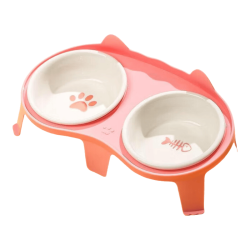 泰格宠物 陶瓷双碗+粉色食架 猫碗