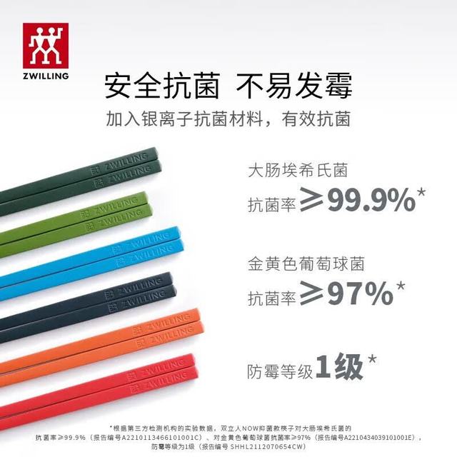 双立人 厨房工具筷子家用防滑抗菌防霉耐磨耐用耐高温 抗菌 六色筷子25.1cm-6双 抗菌