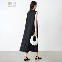 晚白 复古法式波点无袖连衣裙 波点 S