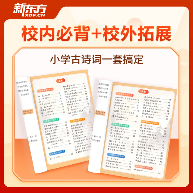 新东方小学生必背古诗词75+80首含音标和动画讲解 114首必背41首校内拓展古诗词