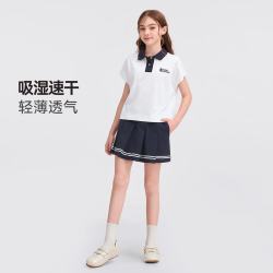 暇步士 童装儿童女童2026春夏新款甜酷简约翻领舒适短袖POLO衫套装 本白 170 cm