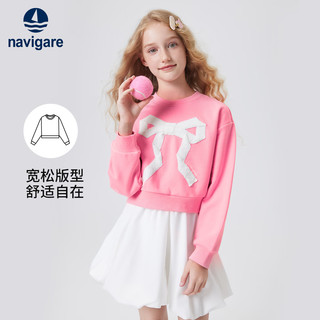 纳维凯尔女童圆领蝴蝶结卫衣 浪漫假期樱花粉 120