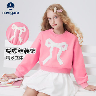 纳维凯尔女童圆领蝴蝶结卫衣 浪漫假期樱花粉 120