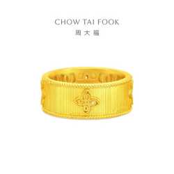 周大福 传承系列 金丝织锦四叶草足金戒指 EOF1712 15号 约8.45g