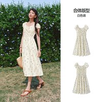 森马 连衣裙女夏季镂空蝴蝶结收腰2026新款甜美优雅法式浪漫碎花裙