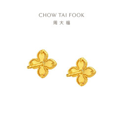 周大福 四叶草黄金耳钉女足金耳饰EOF1314 生日礼物 约2.2g计价(工费260)