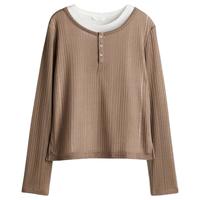 H&M 1281863 修身圆领双层长袖女士T恤